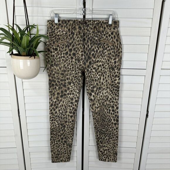 NWOT J McLaughlin Baxter Safari Jeans‎ Leopard Print Zip Ankle Size 8 Pants - Picture 1 of 11